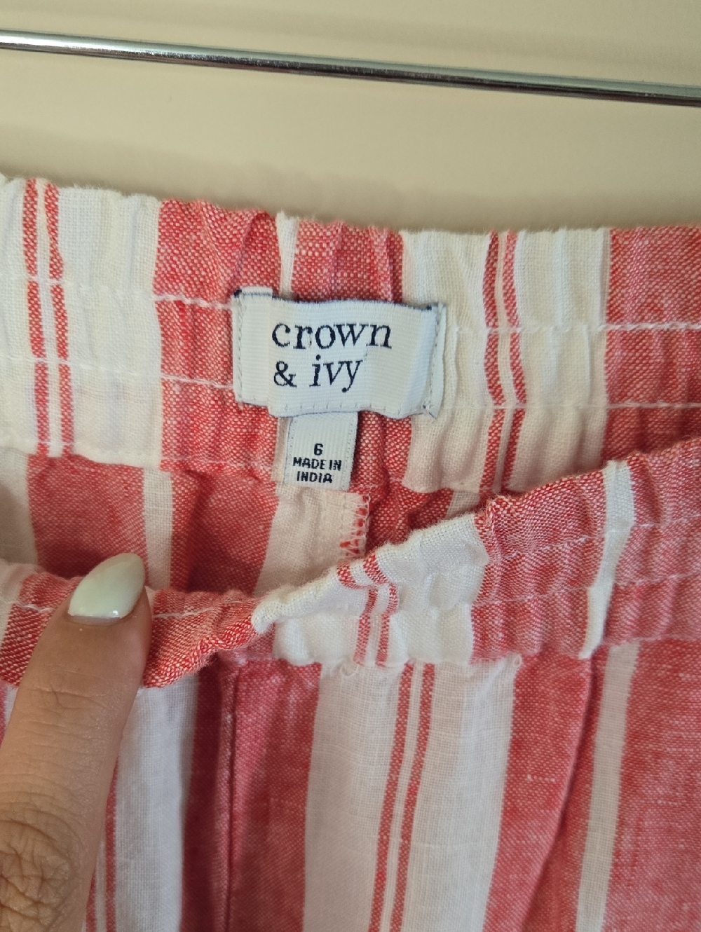 Crown & Ivy Striped Linen Cropped Pants Tassel Hem Coastal Preppy Beach Vacation - Picture 2 of 9